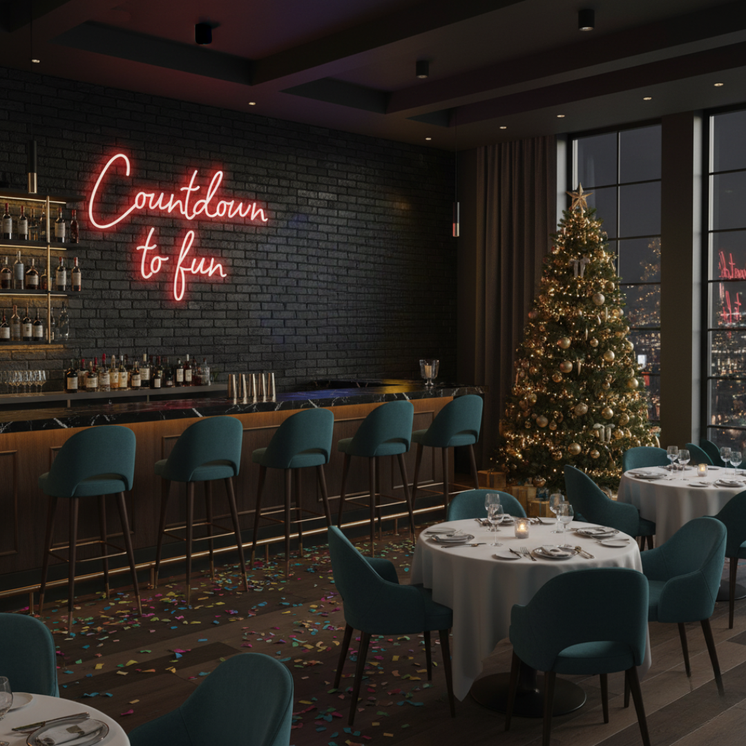 Countdown To Fun Neon Sign by LEDNeons glowing in colorful lights for New Year party and event décor