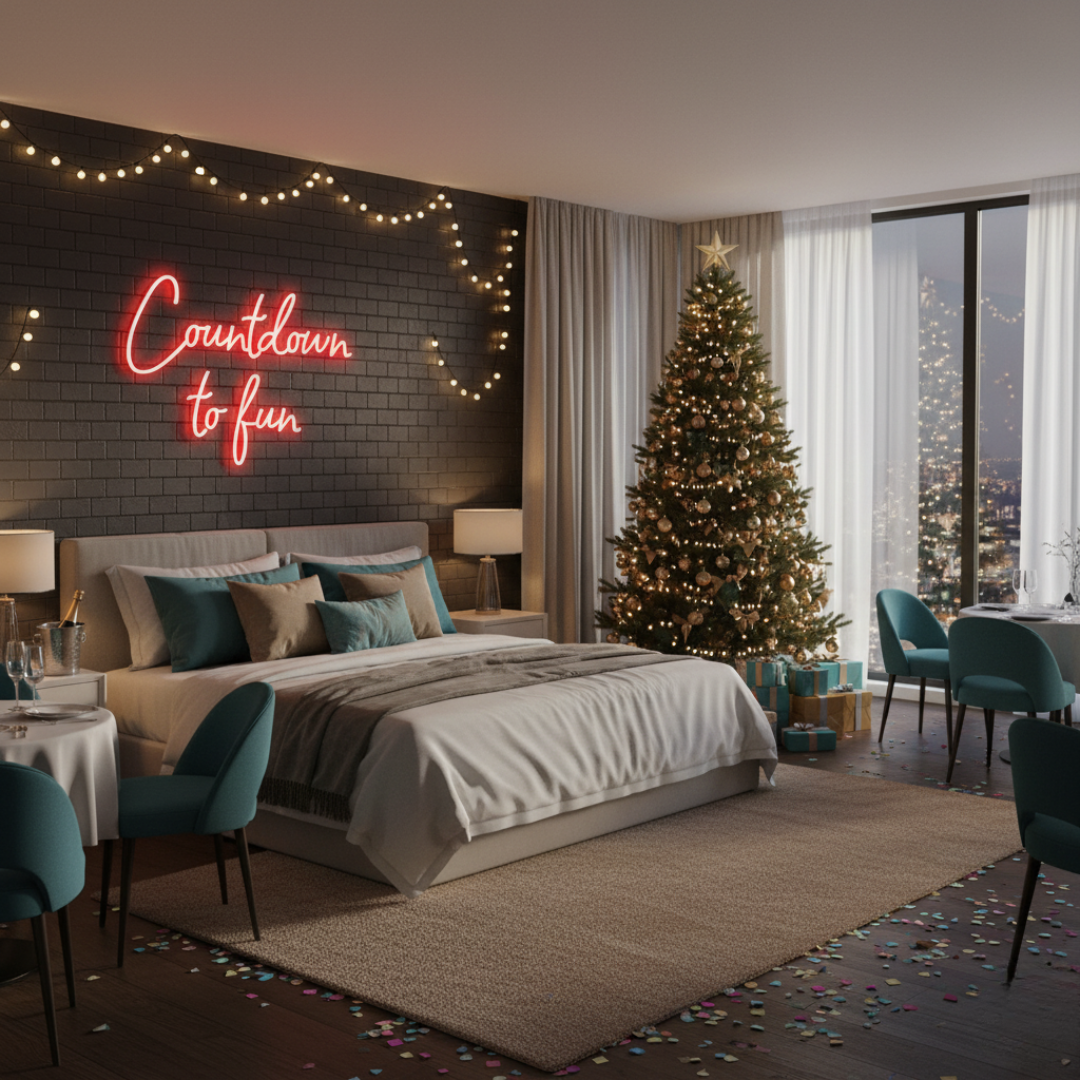 Countdown To Fun Neon Sign by LEDNeons glowing in colorful lights for New Year party and event décor