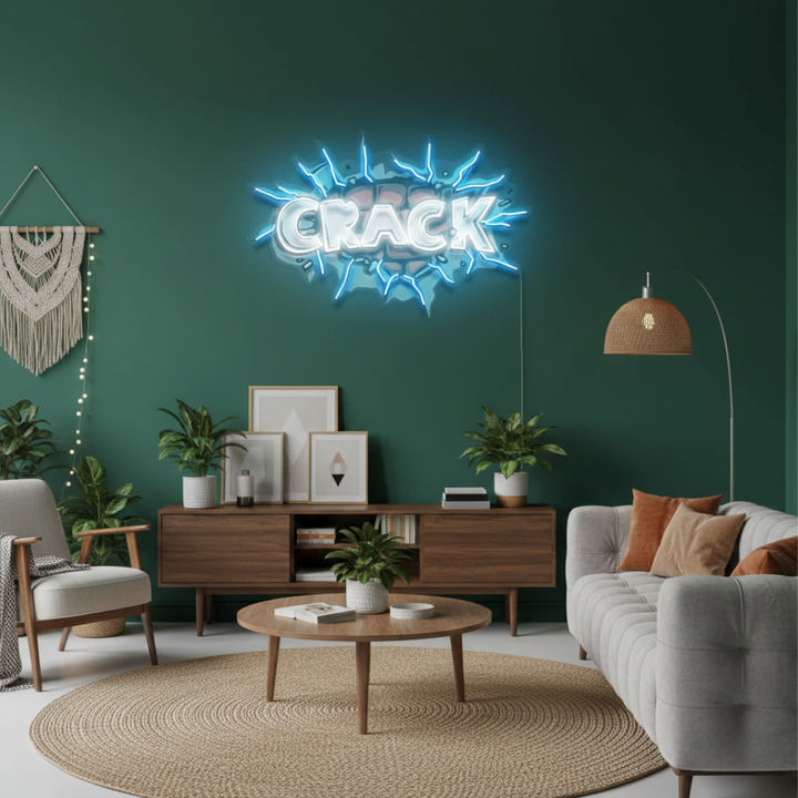 Crack UV Art LED Neon Sign in white and blue color by LEDNeons - ideal for trendy wall décor and nightlife spaces.