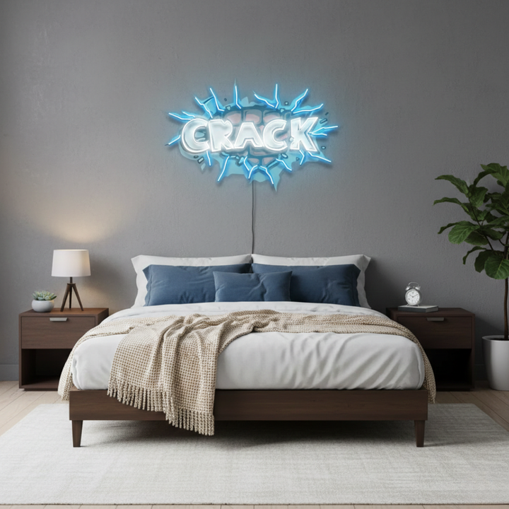 Crack UV Art LED Neon Sign in white and blue color by LEDNeons - ideal for trendy wall décor and nightlife spaces.
