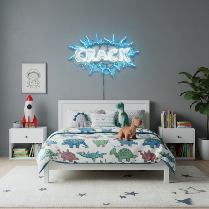 Crack UV Art LED Neon Sign in white and blue color by LEDNeons - ideal for trendy wall décor and nightlife spaces.