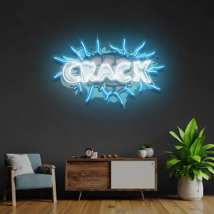 Crack UV Art LED Neon Sign in white and blue color by LEDNeons - ideal for trendy wall décor and nightlife spaces.