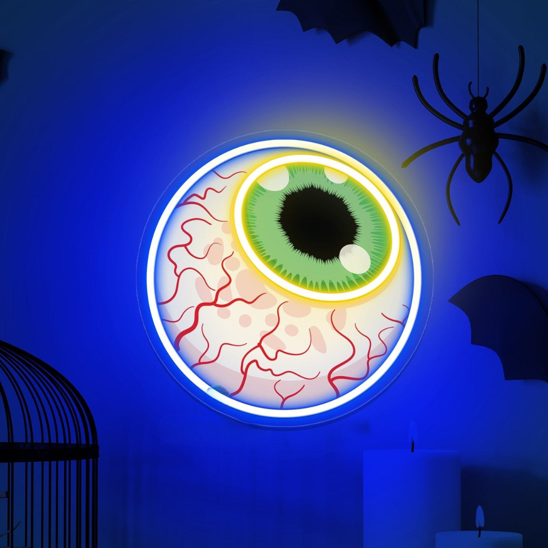 Creepy Eye Halloween LED Neon Sign by LEDNeons - Eerie glowing décor piece for spooky events. 