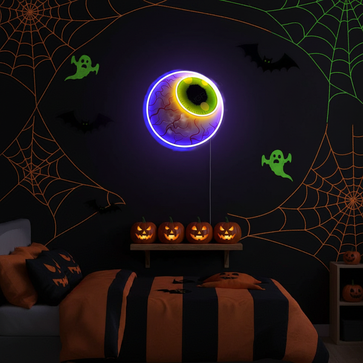 Creepy Eye Halloween LED Neon Sign by LEDNeons - Eerie glowing décor piece for spooky events. 
