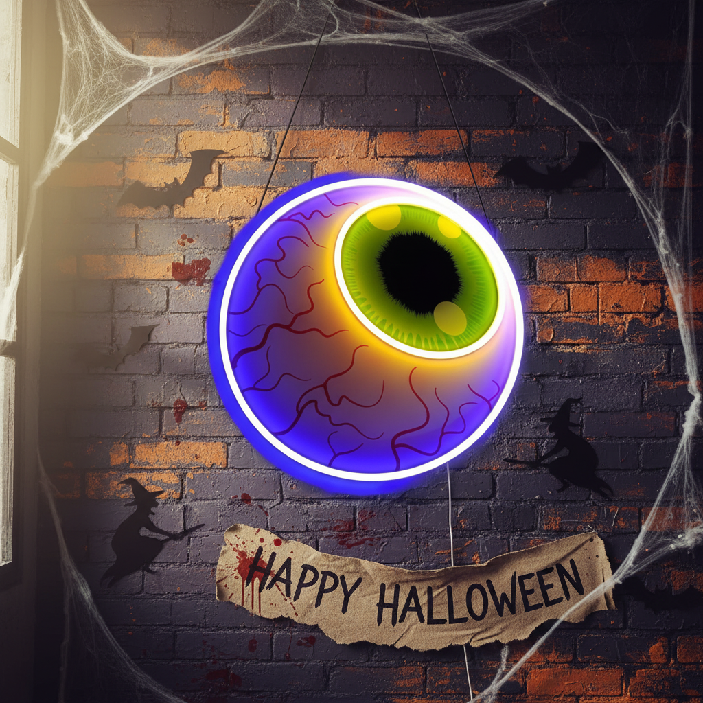 Creepy Eye Halloween LED Neon Sign by LEDNeons - Eerie glowing décor piece for spooky events. 