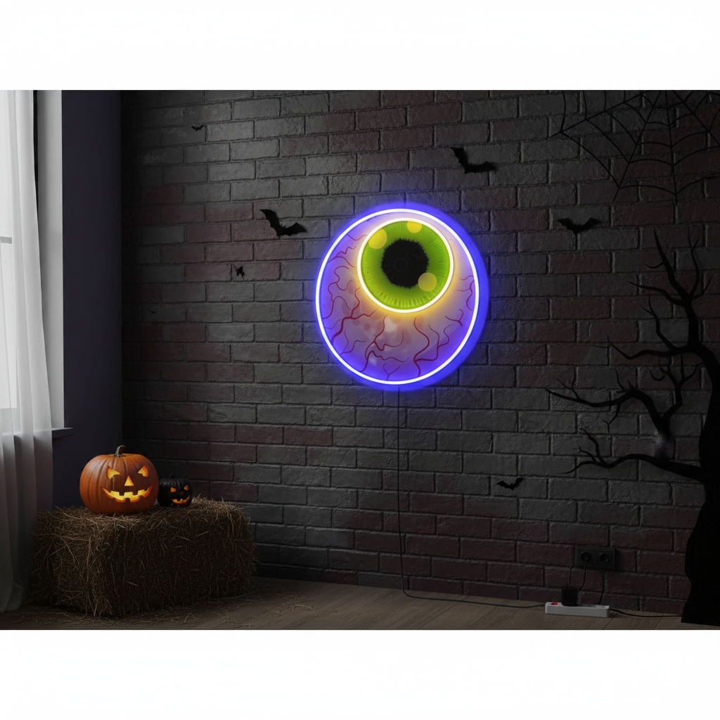 Creepy Eye Halloween LED Neon Sign by LEDNeons - Eerie glowing décor piece for spooky events. 