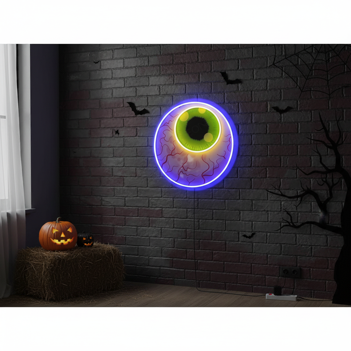 Creepy Eye Halloween LED Neon Sign by LEDNeons - Eerie glowing décor piece for spooky events. 
