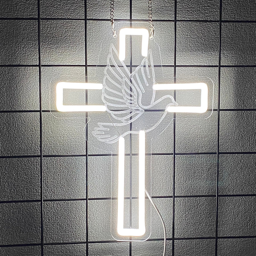 Cross Home LED Neon Sign by LedNeons.com - Glowing softly, featuring a bright cross neon sign 