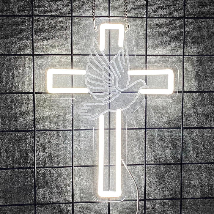 Cross Home LED Neon Sign by LedNeons.com - Glowing softly, featuring a bright cross neon sign 