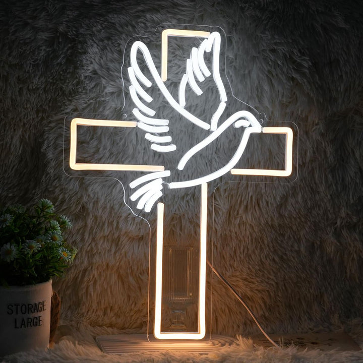 Cross Home LED Neon Sign by LEDNeons  - Glowing softly, featuring a bright cross neon sign 