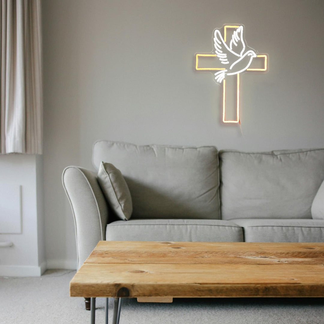 Cross Home LED Neon Sign by LEDNeons  - Glowing softly, featuring a bright cross neon sign 