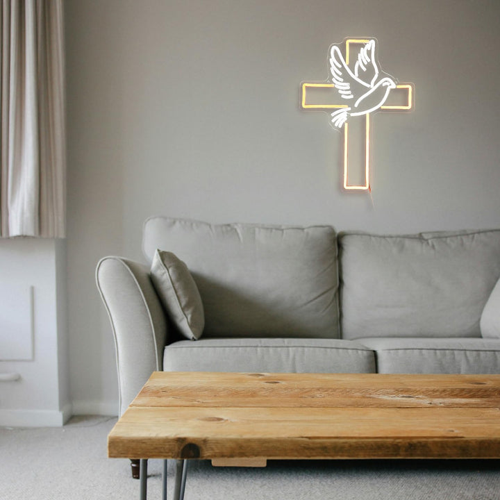 Cross Home LED Neon Sign by LEDNeons  - Glowing softly, featuring a bright cross neon sign 