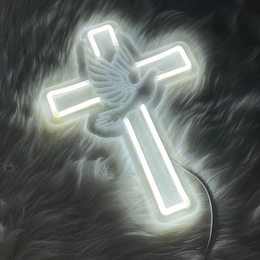 Cross Home LED Neon Sign by LedNeons.com - Glowing softly, featuring a bright cross neon sign 