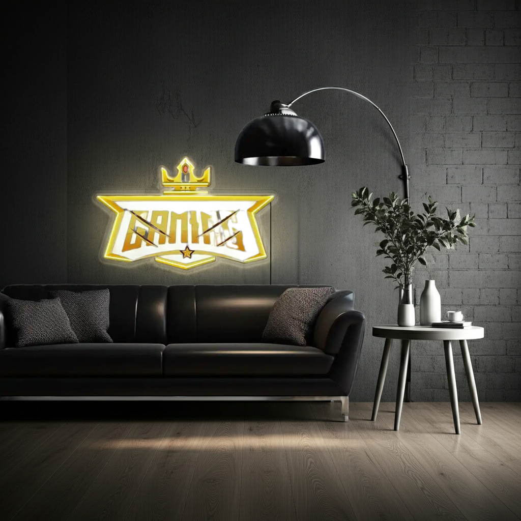 Crown Gaming UV Art LED Neon Sign in yellow colour by LEDNeons  - Light Background