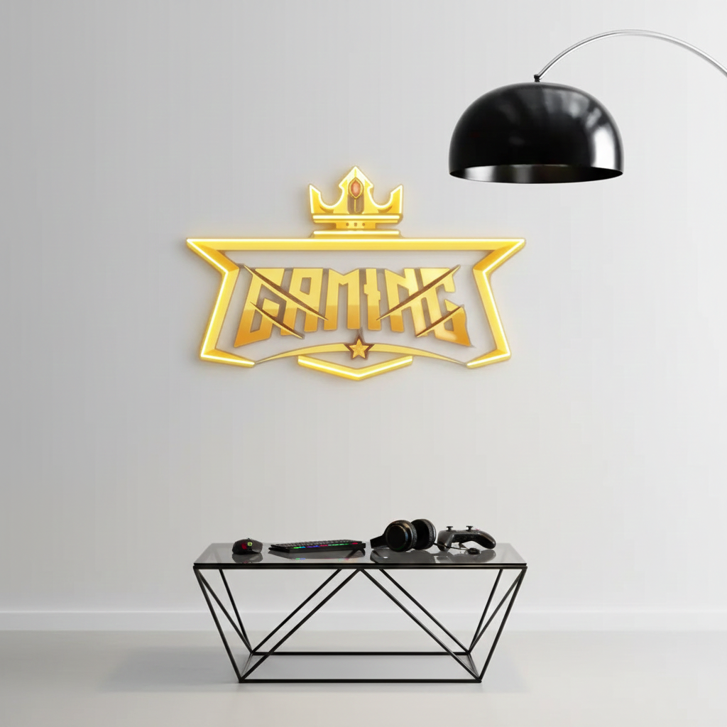 Crown Gaming UV Art LED Neon Sign in yellow colour by LEDNeons  - Light Background