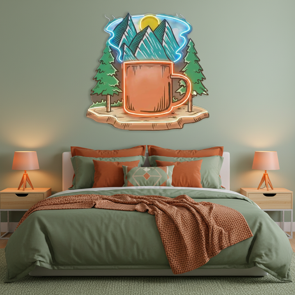 Cup of Nature UV Art LED Neon Sign by LEDNeons — a creative neon artwork featuring a glowing cup surrounded by natural elements