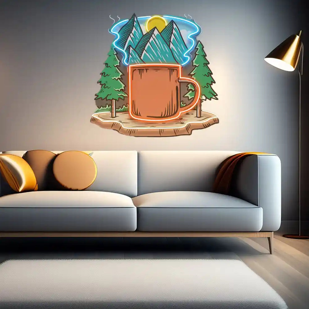 Cup of Nature UV Art LED Neon Sign in orange, green and blue colour by LedNeons.com - Light Background