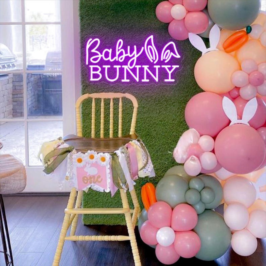 Cute baby bunny neon sign glowing on wall for Easter decoration by LEDNeons
