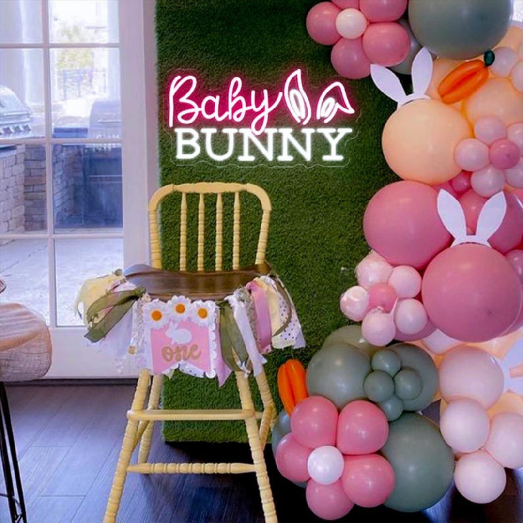 Cute baby bunny neon sign glowing on wall for Easter decoration by LEDNeons