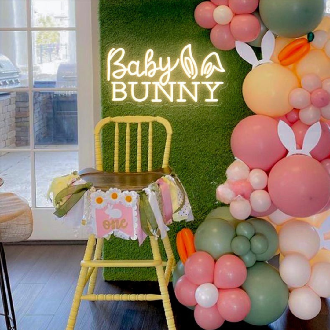 Cute baby bunny neon sign glowing on wall for Easter decoration by LEDNeons