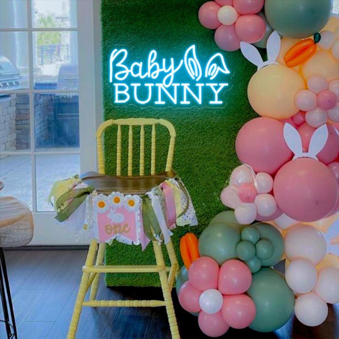 Cute baby bunny neon sign glowing on wall for Easter decoration by LEDNeons