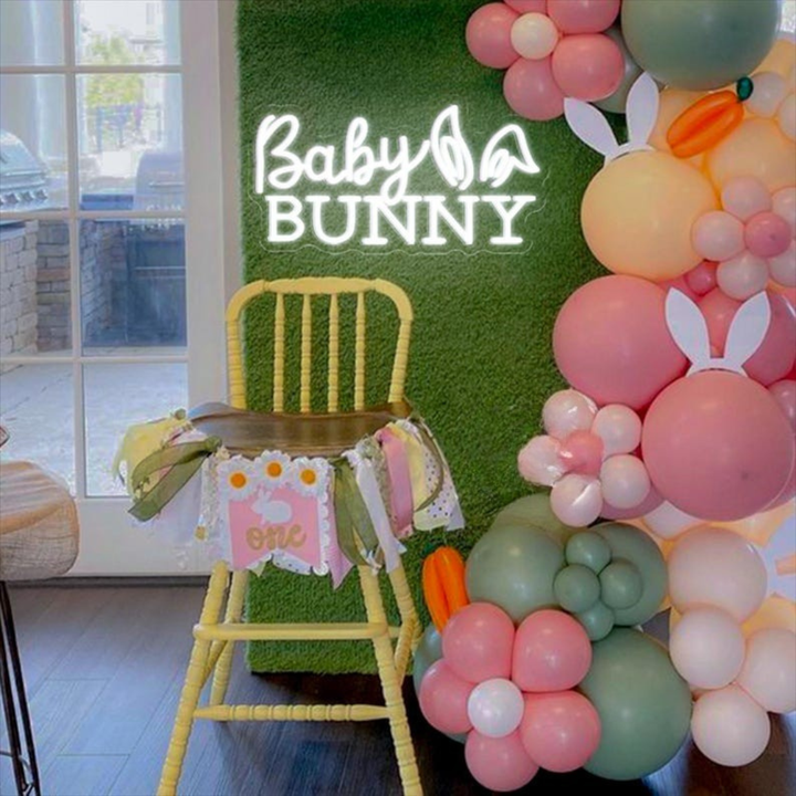 Cute baby bunny neon sign glowing on wall for Easter decoration by LEDNeons