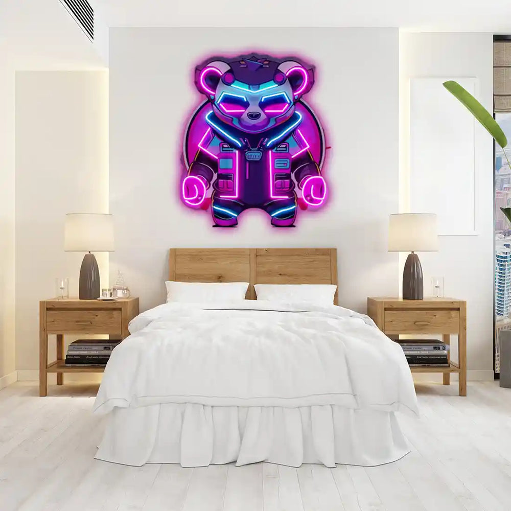 Cyberpunk Panda UV Art LED Neon Sign in pink and blue color by LEDNeons - ideal for futuristic wall décor.