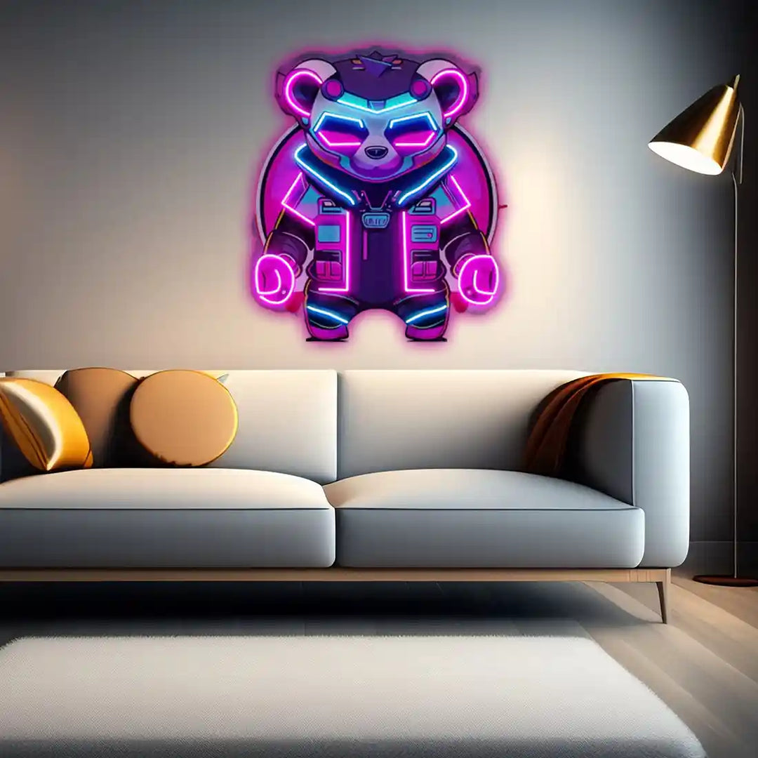 Cyberpunk Panda UV Art LED Neon Sign in pink and blue color by LEDNeons - ideal for futuristic wall décor.
