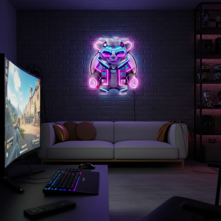 Cyberpunk Panda UV Art LED Neon Sign in pink and blue color by LEDNeons 