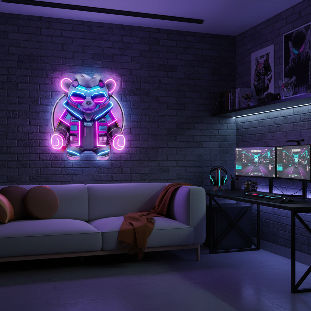 Cyberpunk Panda UV Art LED Neon Sign in pink and blue color by LEDNeons 