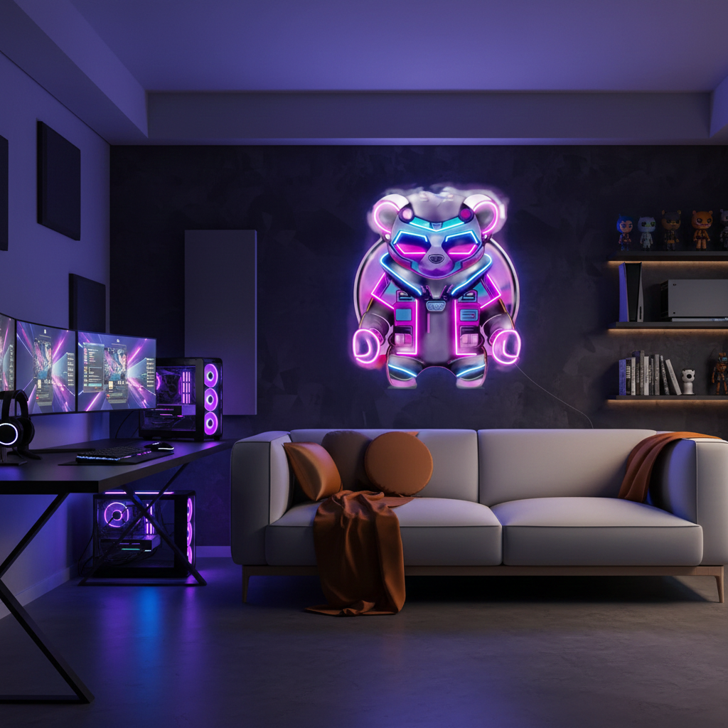Cyberpunk Panda UV Art LED Neon Sign in pink and blue color by LEDNeons 