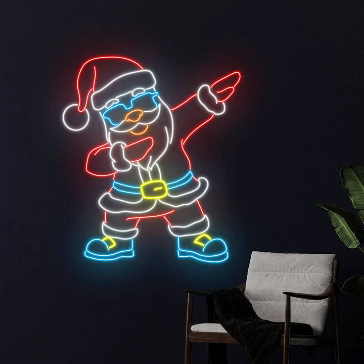 Dabbing Santa Claus Merry Christmas Neon Sign by LEDNeons  - glowing in festive colors.
