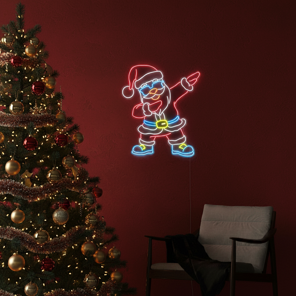 Dabbing Santa Claus Merry Christmas Neon Sign by LEDNeons  - glowing in festive colors.