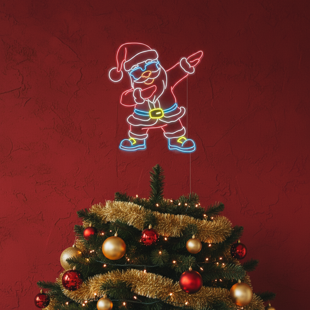 Dabbing Santa Claus Merry Christmas Neon Sign by LEDNeons  - glowing in festive colors.