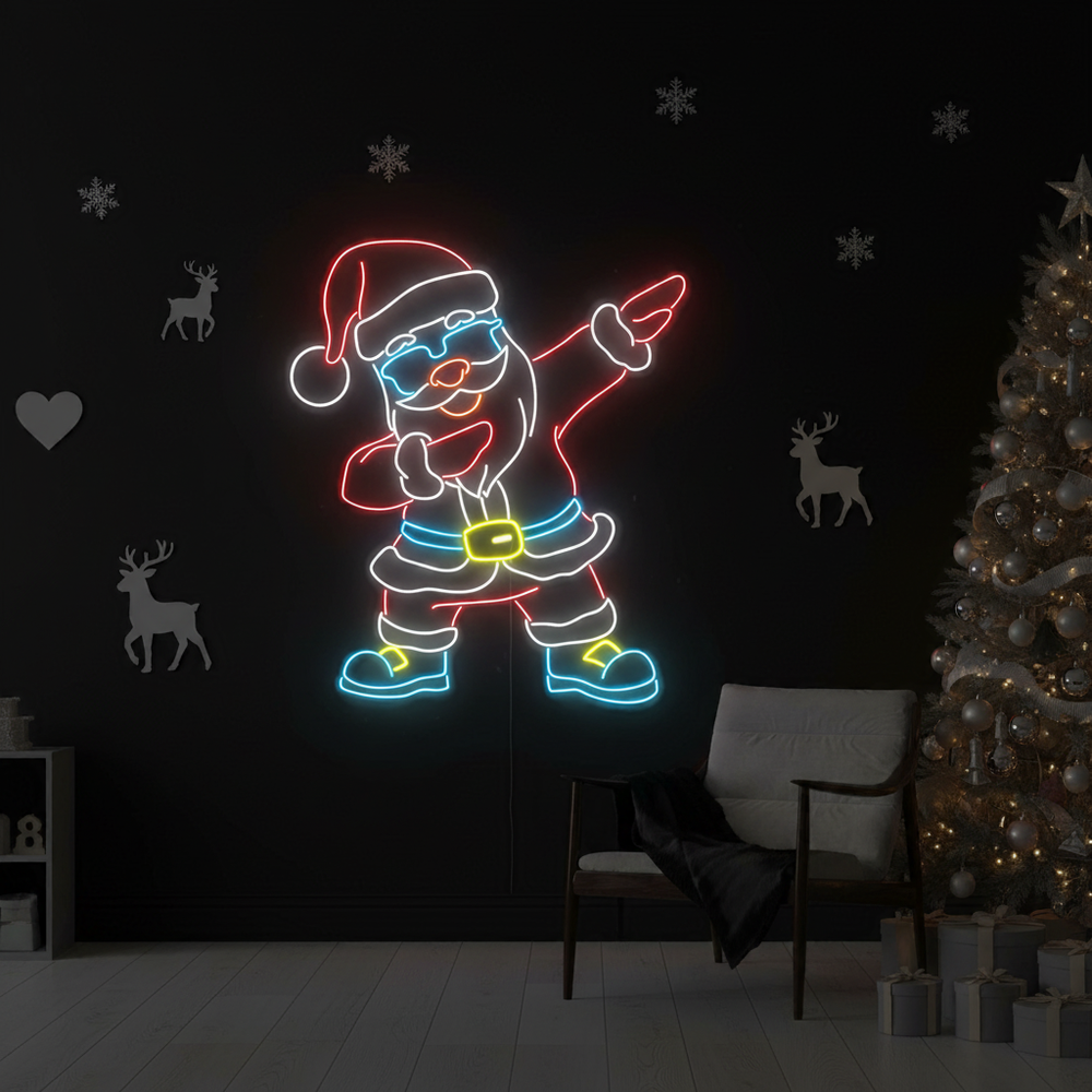 Dabbing Santa Claus Merry Christmas Neon Sign by LEDNeons  - glowing in festive colors.