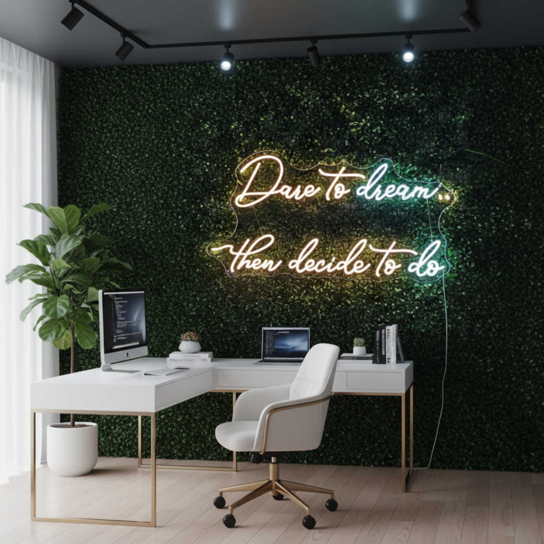 Dare To Dream Then Decide To Do Motivational LED Neon Sign by LEDNeons – inspirational wall décor light for office, studio, or home