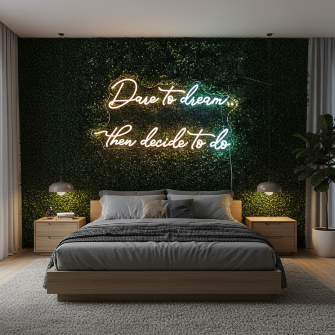 Dare To Dream Then Decide To Do Motivational LED Neon Sign by LEDNeons – inspirational wall décor light for office, studio, or home