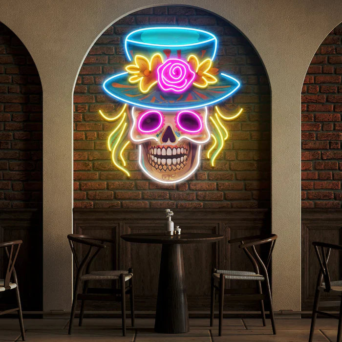 Dead Day Party Sugar Skull Halloween LED Neon Sign by LEDNeons - perfect for spooky and festive décor.