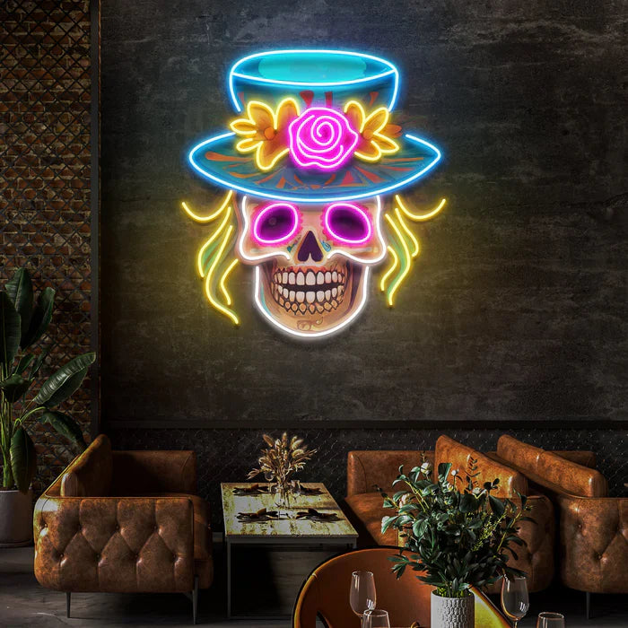 Dead Day Party Sugar Skull Halloween LED Neon Sign by LEDNeons - perfect for spooky and festive décor.