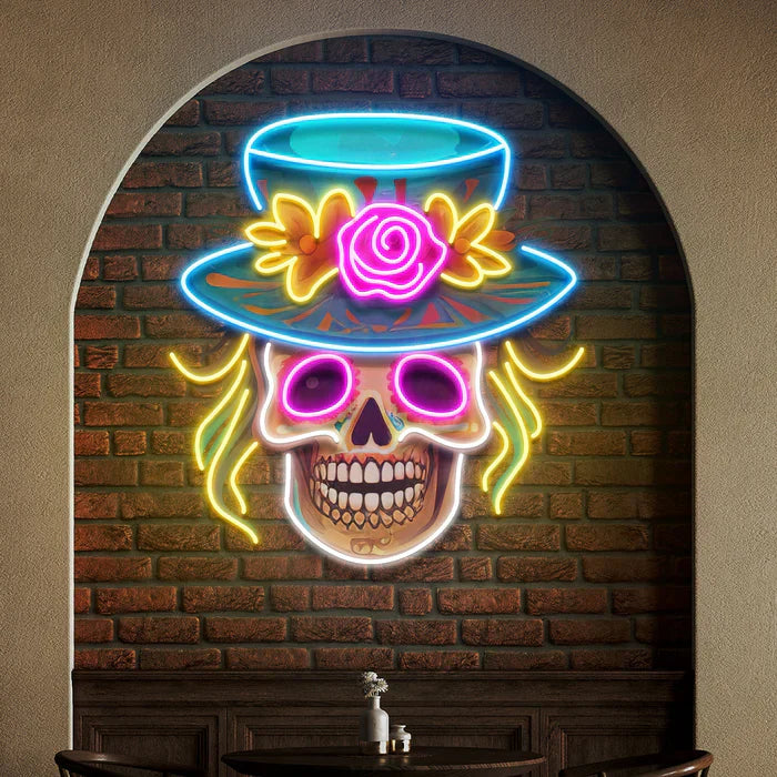 Dead Day Party Sugar Skull Halloween LED Neon Sign by LEDNeons - perfect for spooky and festive décor.