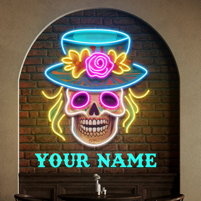 Dead Day Party Sugar Skull Halloween LED Neon Sign by LEDNeons - perfect for spooky and festive décor.