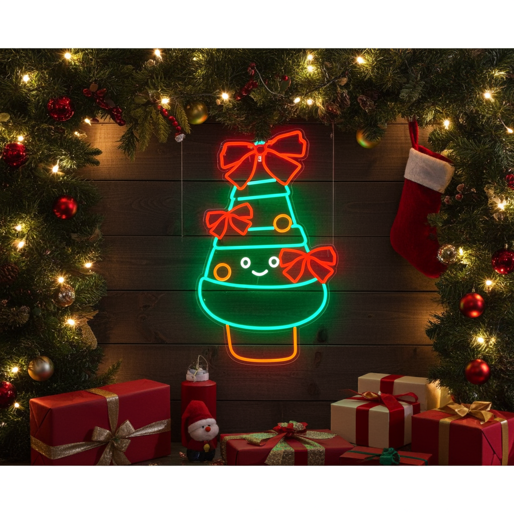Decorated Christmas Tree Merry Christmas Neon Sign by LEDNeons