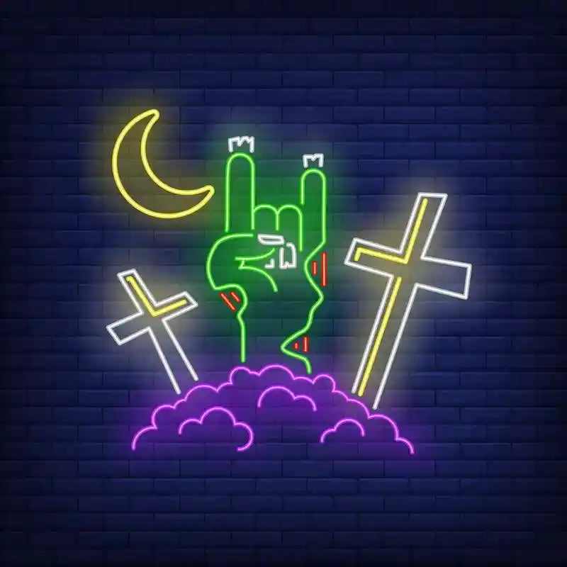 Devil Horn Zombie Hand Gesture Halloween LED Neon Sign by LEDNeons  - ideal for Halloween night decoration.