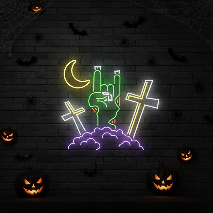 Devil Horn Zombie Hand Gesture Halloween LED Neon Sign by LEDNeons  - ideal for Halloween night decoration.