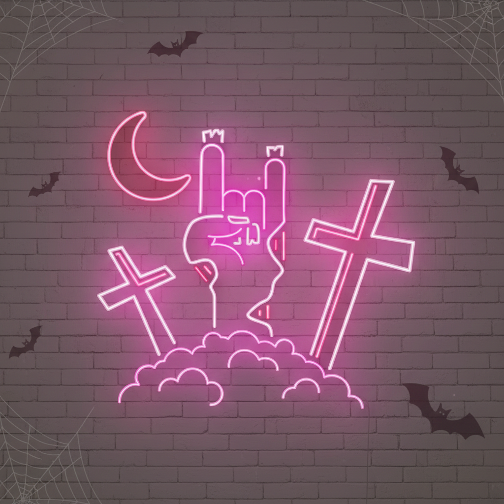 Devil Horn Zombie Hand Gesture Halloween LED Neon Sign by LEDNeons  - ideal for Halloween night decoration.