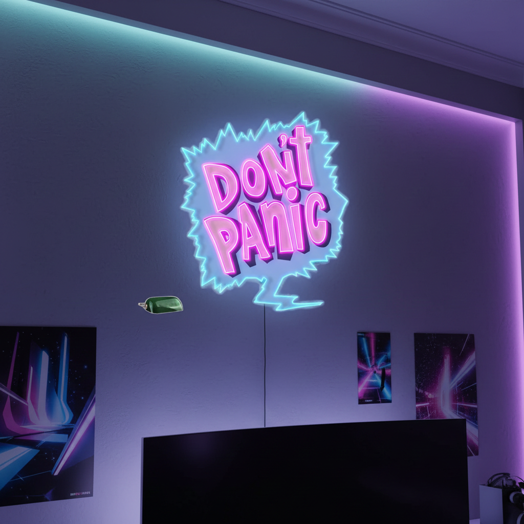 Don't Panic UV Art LED Neon Sign by LEDNeons - designed for modern wall décor and party lighting.