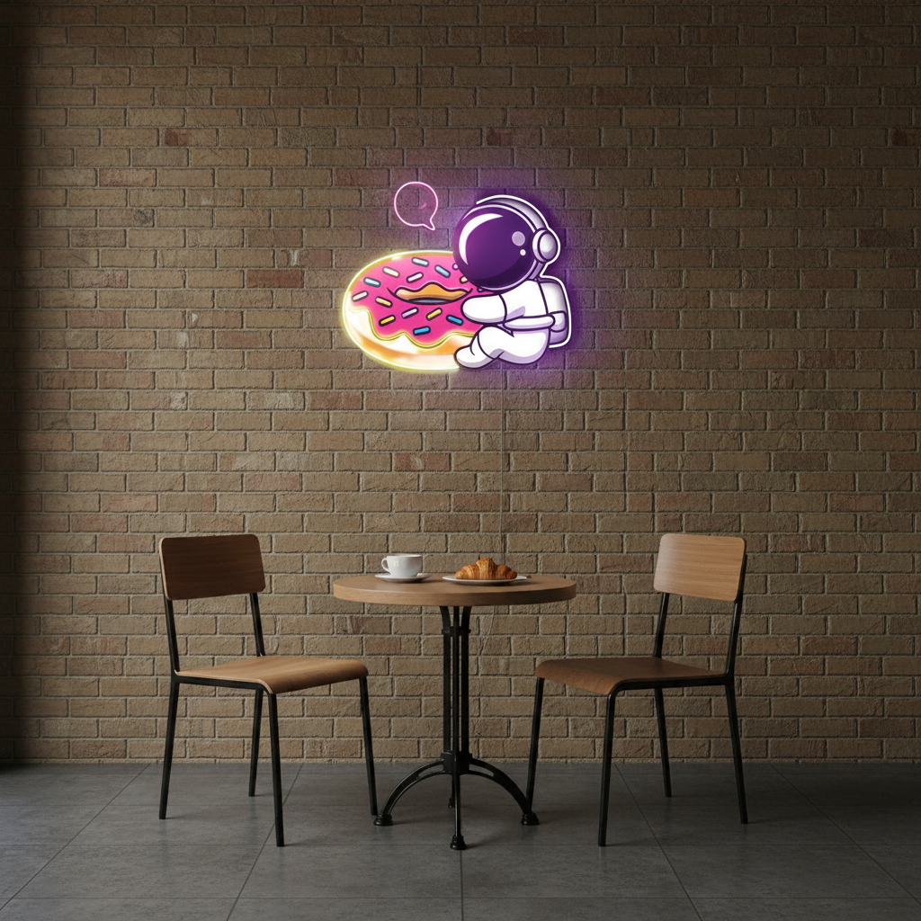 Donut Astronaut UV Light Neon Artwork by LEDNeons — a creative neon design featuring an astronaut holding or floating