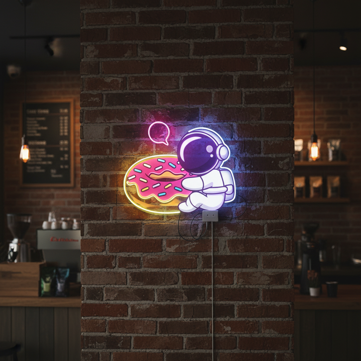Donut Astronaut UV Light Neon Artwork by LEDNeons — a creative neon design featuring an astronaut holding or floating
