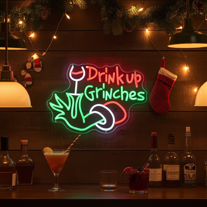 Drink Up Grinches Christmas Neon Sign by LEDNeons