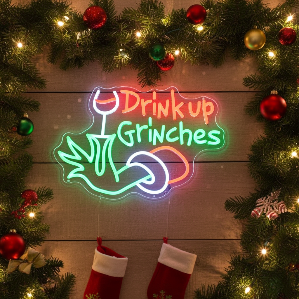 Drink Up Grinches Christmas Neon Sign by LEDNeons